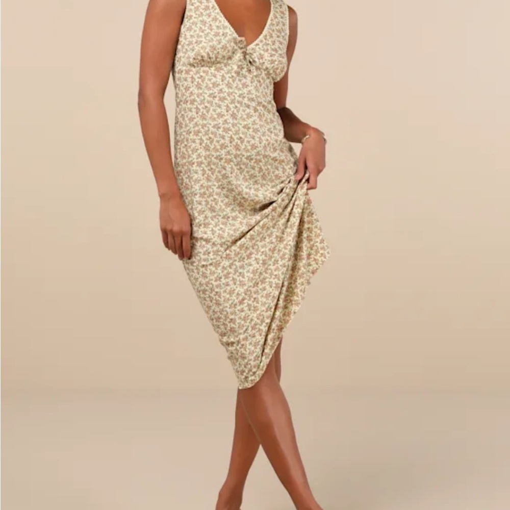 Lulu's Floral Cream Midi Dress